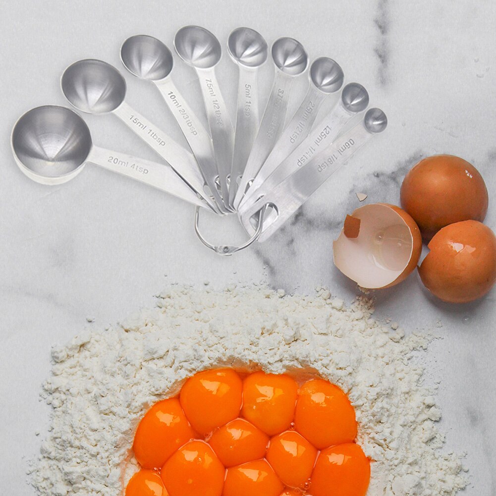 9pcs Measuring Spoons Stainless Steel Ingredients Seasoning Scoop Kitchen Sugar Cake Baking Measuring Tools Cooking Accessories