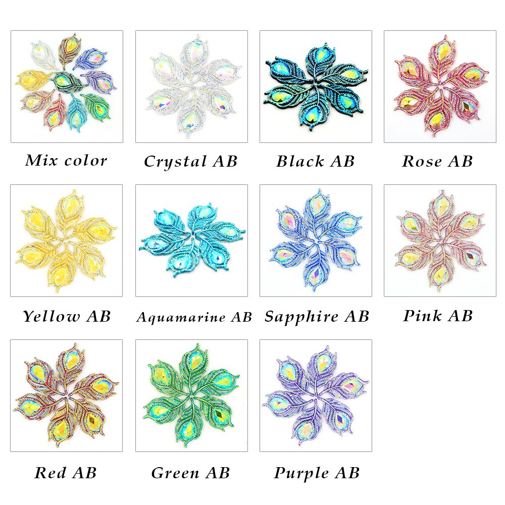 10Pcs Strass Veren Flat Back Rhinestone Voor Kleding Pauw AB Kristallen Leaf Resin Strass Voor Trouwjurken DIY Ambachten