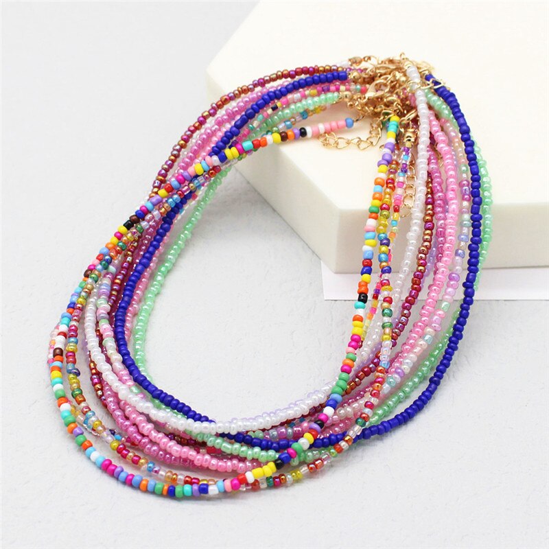 Simple Seed Beads Strand Choker Women String Beaded Short Bohemia Clavicle Jewelry Necklace