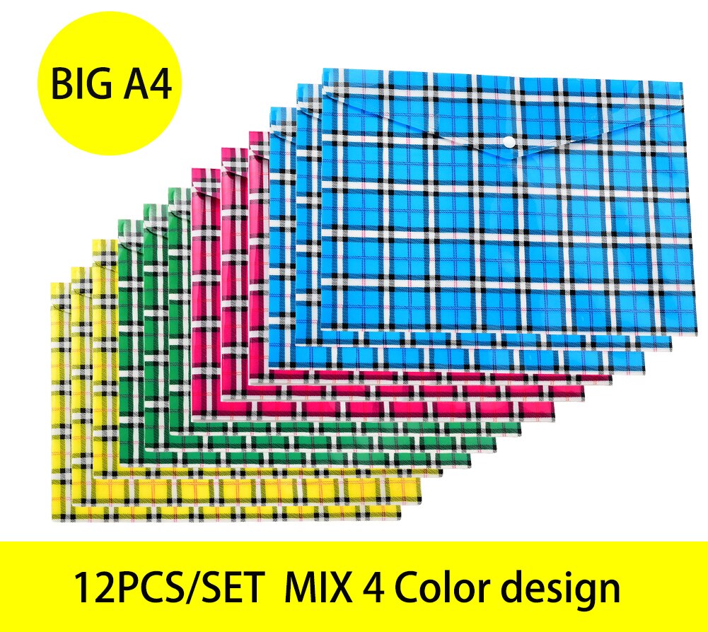 12pcs/set A4 file folder storage bag transparent plastic A5 document bag A3 office file bag school supplies paper bag folder: BIG A4 mix 4design-3