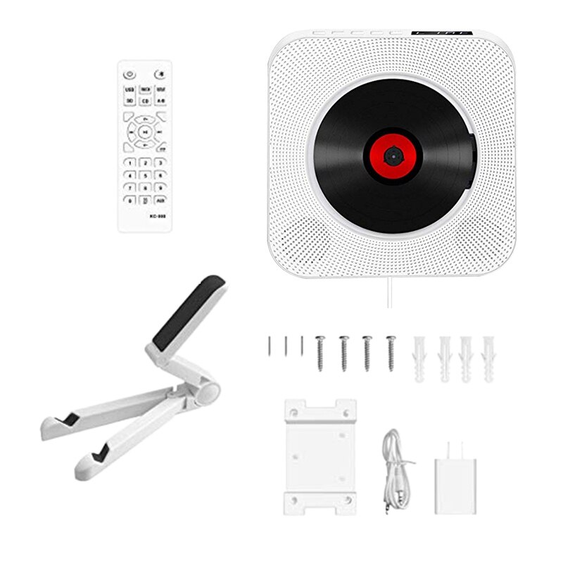 Ścienny odtwarzacz CD dźwięk przestrzenny radio FM Bluetooth USB MP3 Disk przenośny odtwarzacz muzyki głośnik stereofoniczny biały