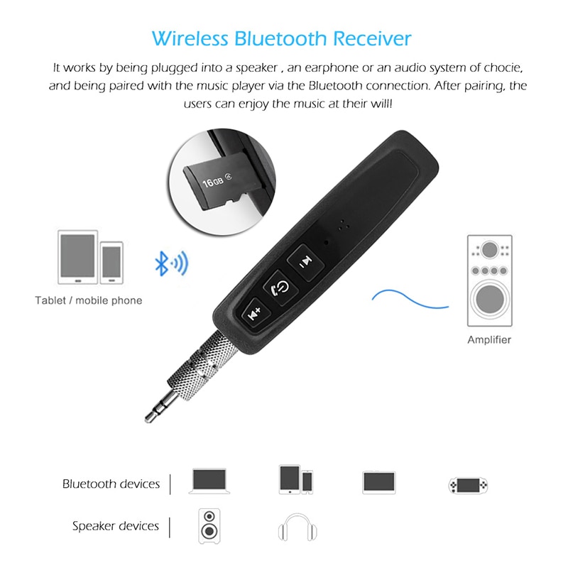 Kit de adaptador y receptor de Audio Aux, jack Universal de 3,5mm con Bluetooth, manos libres para el automóvil, receptor de música, compatible con tarjeta SD TF, AUX y Bluetooth