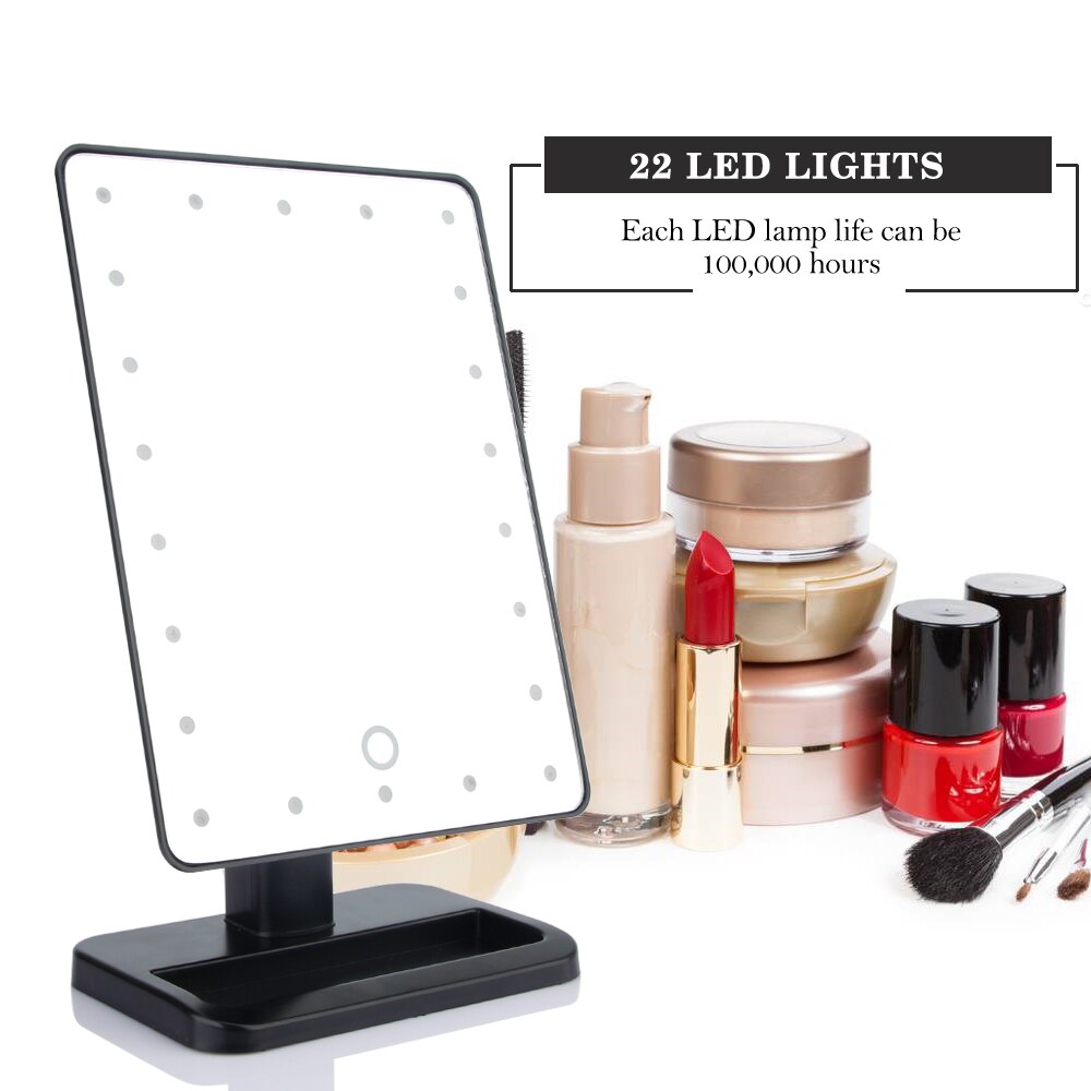 22 LED Lights Touch Screen Makeup Mirror Vanity Mirror Beauty Adjustable Countertop 360 Rotating Desktop Mirror