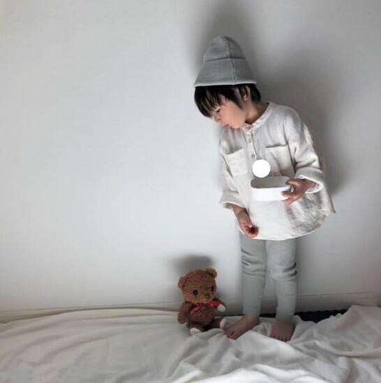 Herfst Kinderen Losse Katoenen Linnen T-shirts Lange Mouw Knop Tops Koreaanse Stijl Kinderkleding Pure Kleur Baby Jongens tees: ZXX2white / 5T