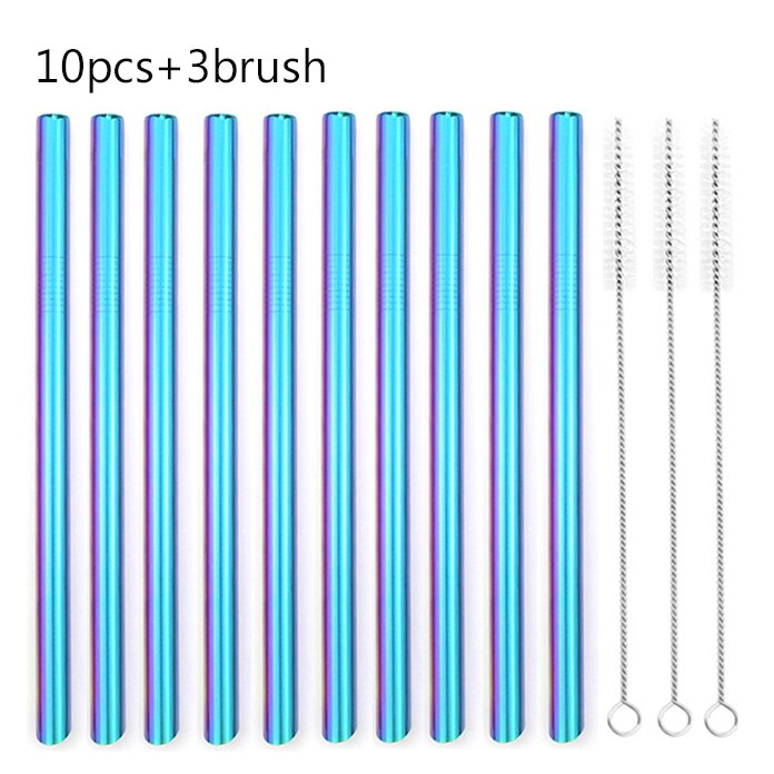5/10pcs 12mm Reusable Pointed-End Drinking Straw Stainless Steel Drink Pearl Milkshake Fat Bubble Tea Straws Cocktail Party: Rainbow 10pcs