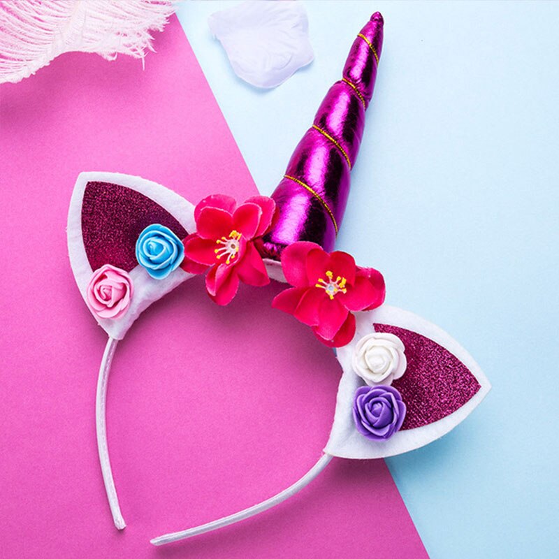 Niñas lindas flores orejas de gato diademas de unicornio accesorios para la cabeza para fotos para fiestas bandas para el pelo de Aro para Niños Accesorios para el cabello