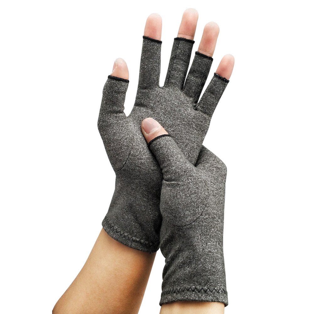 Compression Gloves 1 Pair Women Men Cotton Elastic Therapy Open Fingers Hand Arthritis Joint PainRelief Gloves: Grey / L