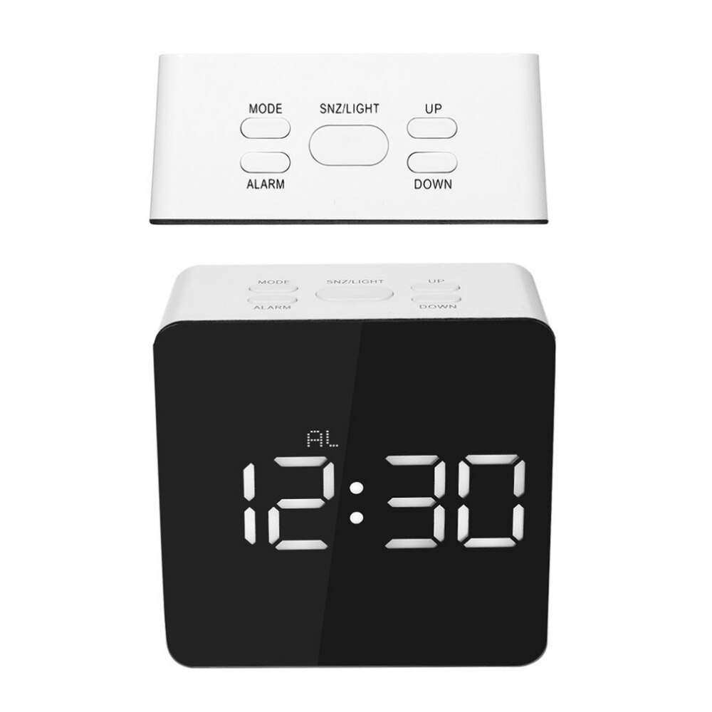 TS-S70 Multifunctionele Digitale LED Wekker Met Temperatuur Snooze Vierkante Vorm Spiegel Klok 2 Licht Luminescentie Niveau