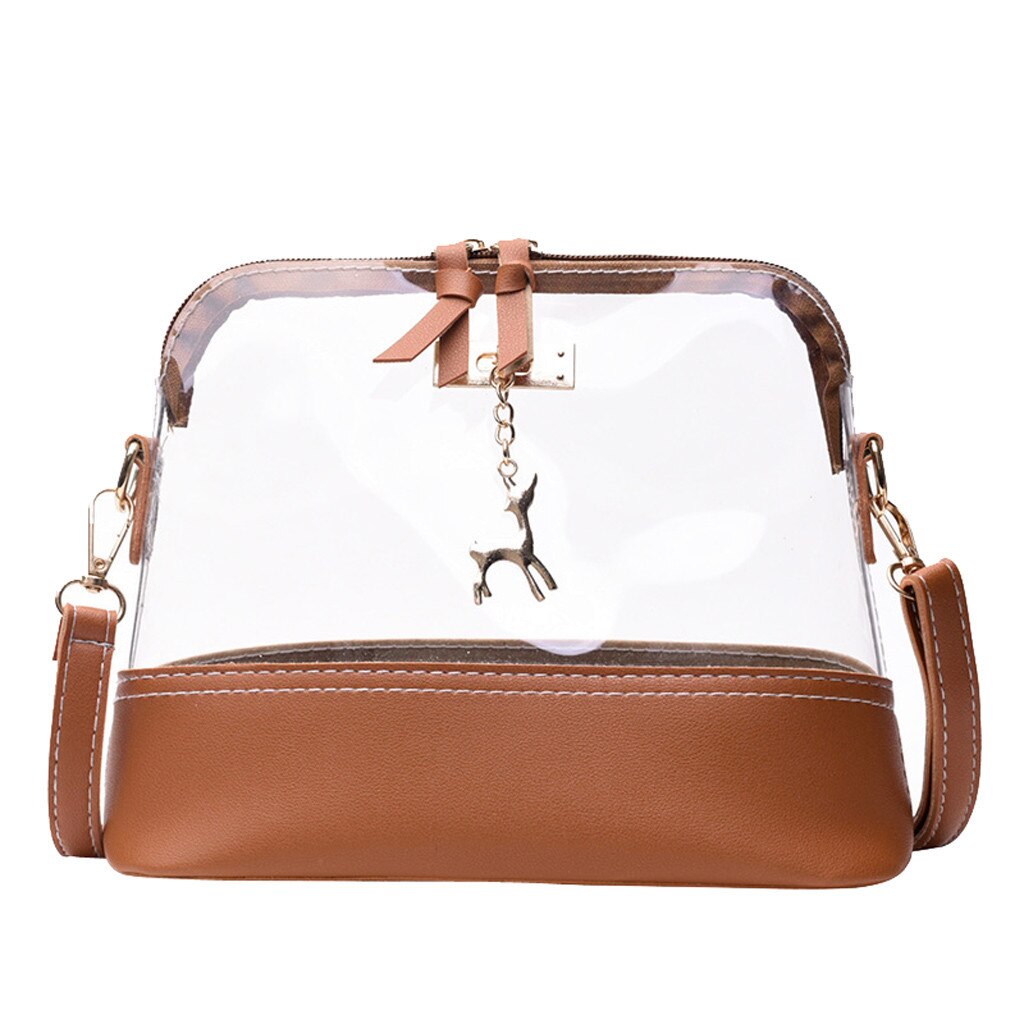 OCARDIAN Bag Women Transparent Fawn Pendant Shell Crossbody Bag Pure color Shoulder Bag handbags Mujer apr5: Brown