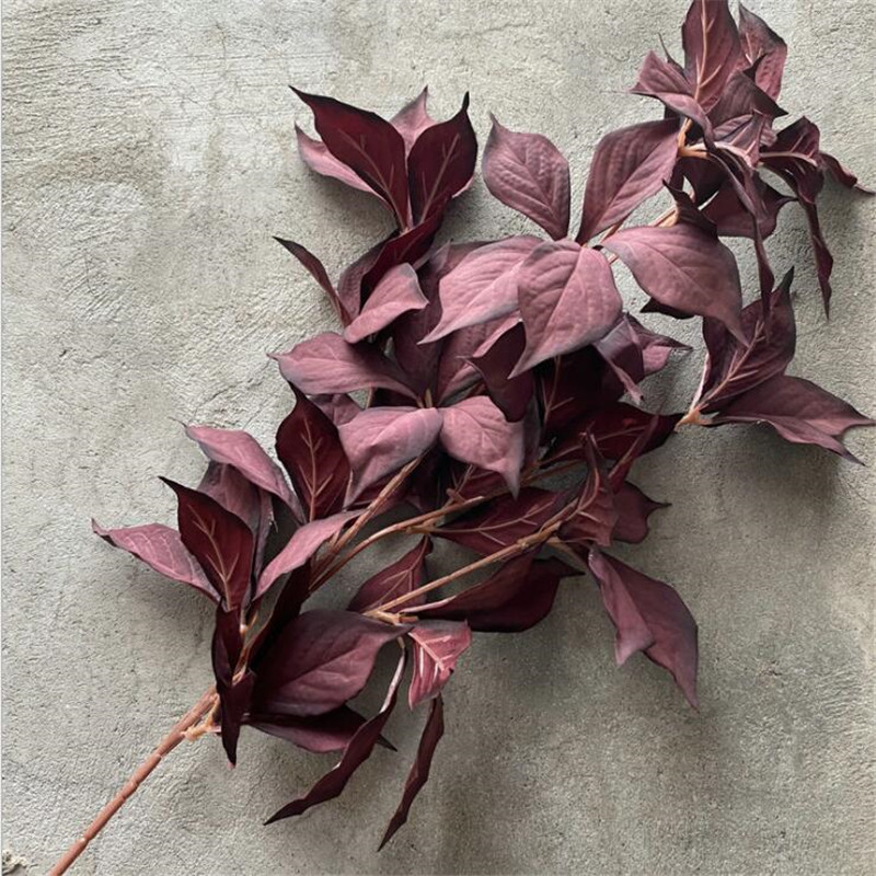 One Silk Filbert Tree Leaf Branch Artificial Hazel Greenery Plant for Green Wall Floral Decoration: Burgundy