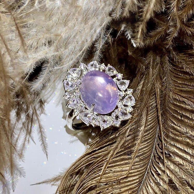 Bague de couleur argent exquise avec dégradé de cristal rose violet, pierre CZ Vintage pour dames, bijoux de déclaration de fiançailles de mariage