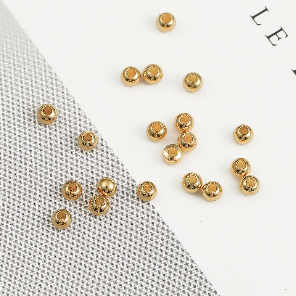 Cuentas espaciadoras redondas de cobre chapado en oro de 18k, accesorio de Metal para fabricación de joyas, 2,5/3/4/5/6/8mm