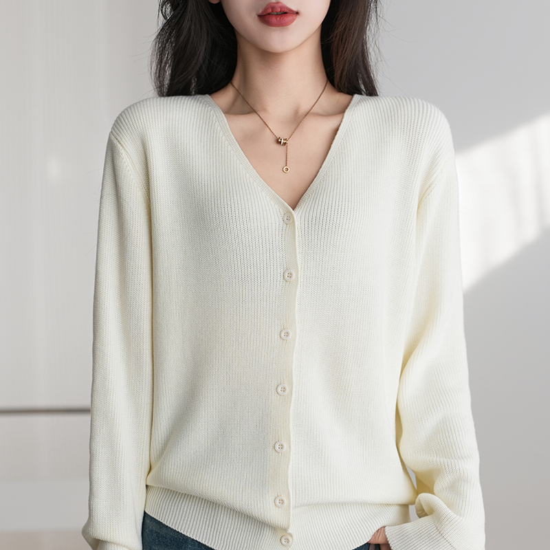Spring/Autumn 100% Cotton Women's Sweater Casual V-neck Knitted Cardigan Ethnic Style Korean Edition Large Jacket Ttops