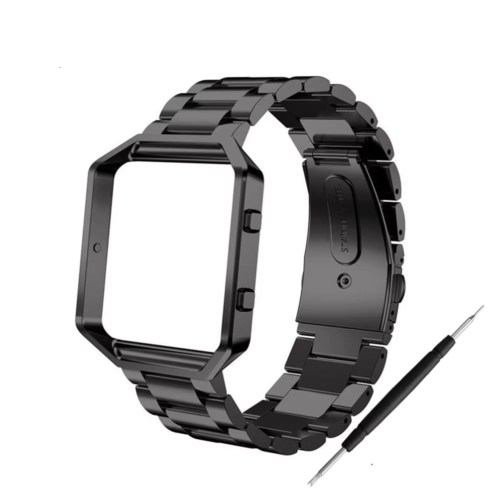 Correa de reloj de acero inoxidable 316L + funda protectora de marco para Fitbit Blaze pulsera impermeable accesorios de correa de reloj: GREEN BLUE