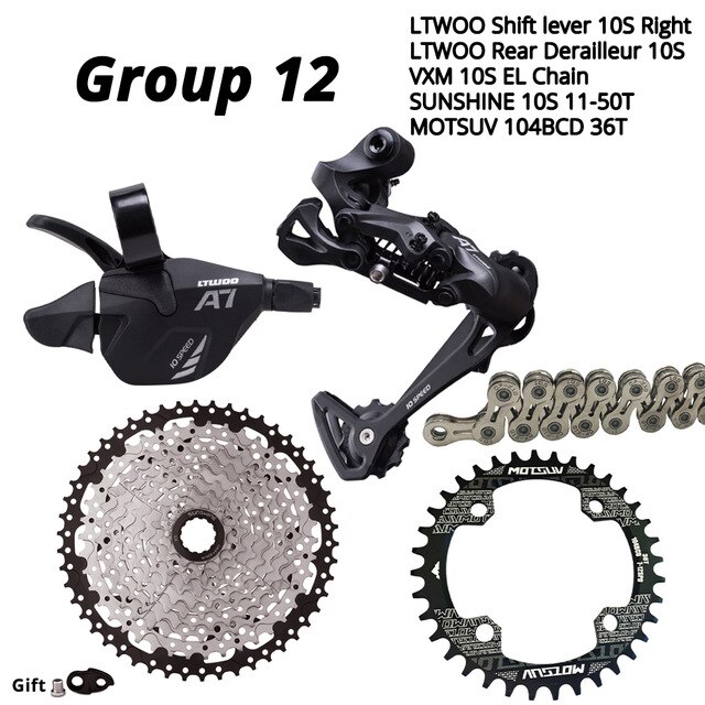 LTWOO A7 1X10S Groupset 10 speed shift lever derailleur SUNSHINE cassette 42T 46T 50T VXM Chain MOTSUV Chainring 32T 34T 36T 38T: 104BCD-36T 11-50T