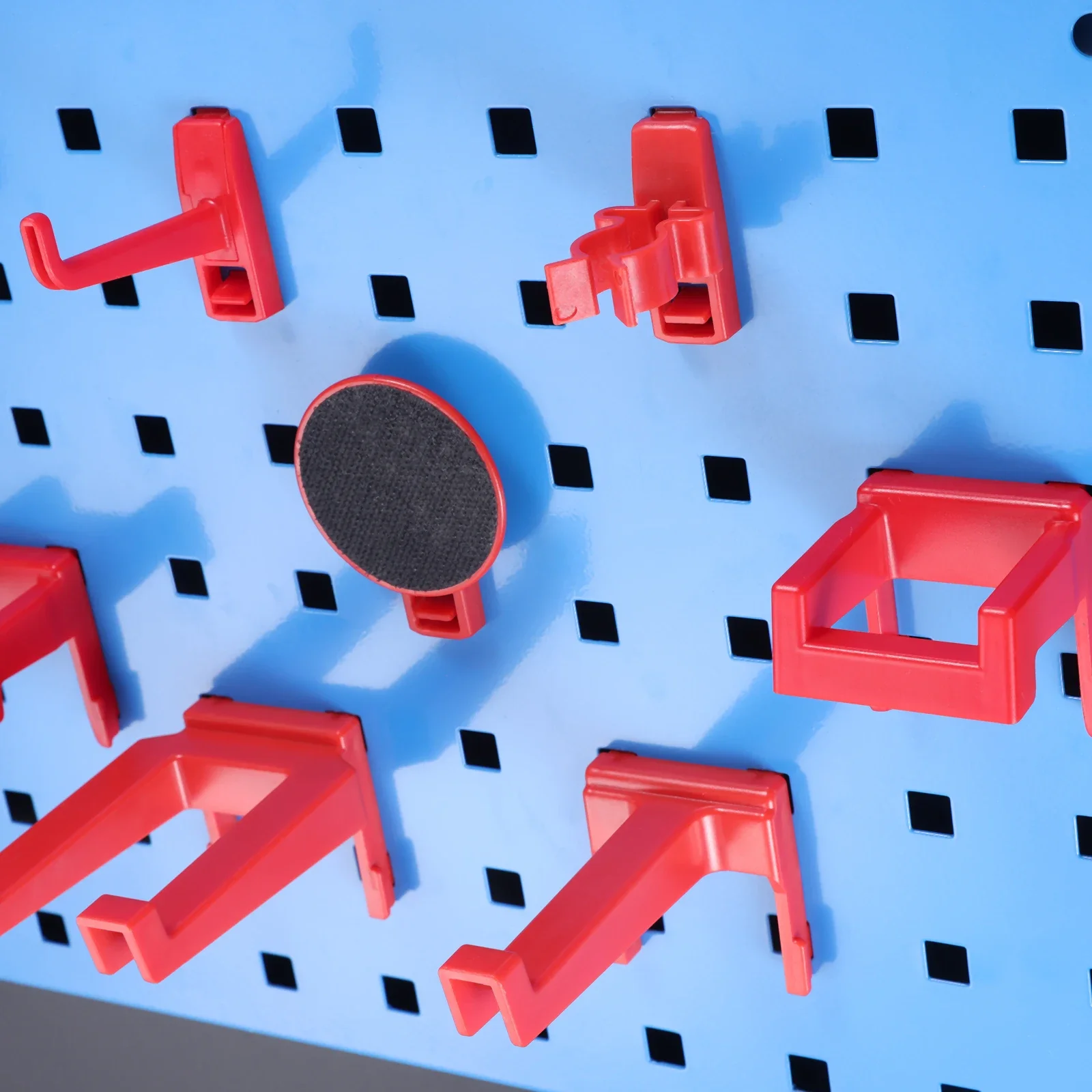 1pc- huls pladekrog rød plastik abs pegboard ophæng værktøjsholder vægmonteret displayreol hardware opbevaring garage organisering