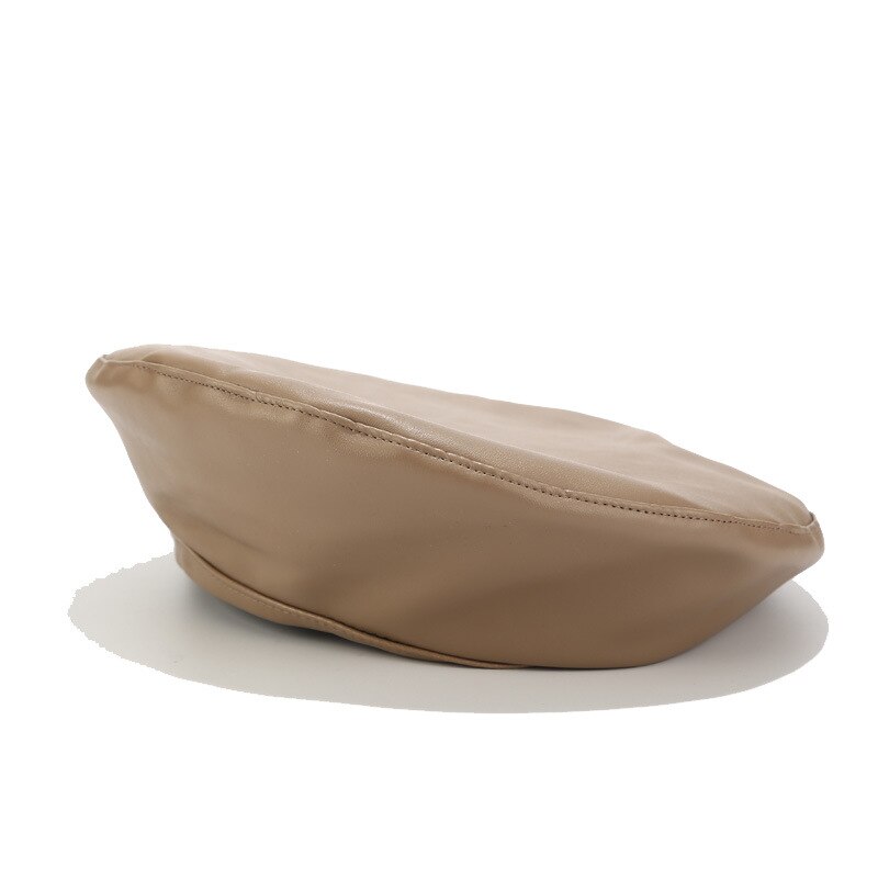 Klassische PU Leder Französisch Baskenmütze Hut für Frauen, Einstellbare Feste Farbe Künstler Maler Kappe: Khaki