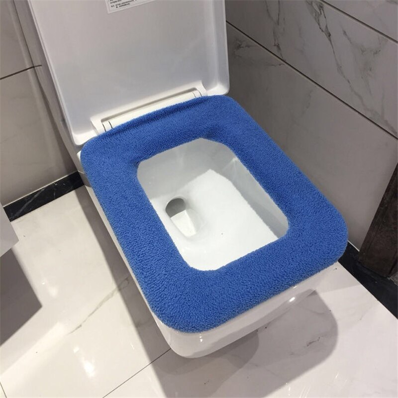 Badeværelse firkantet toilet sædeovertræk vintervaskbar varmemåtte toiletbetræk pude lågpude hjemindretning toilet sædeovertræk: Blå