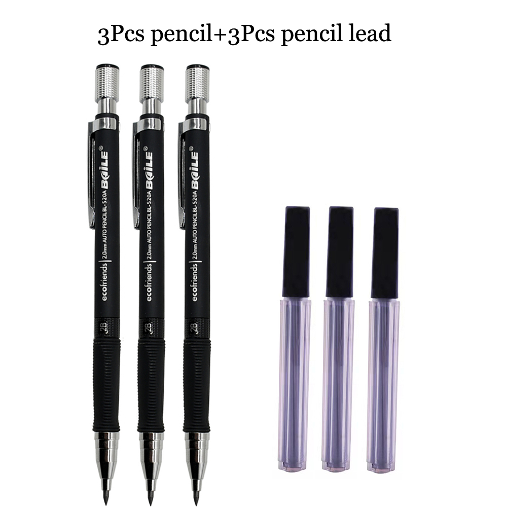 Mechanical Pencil 2.0mm Writing Point Automatic Pencil Drawing Painting Pencil Black Refills School Office Stationery
