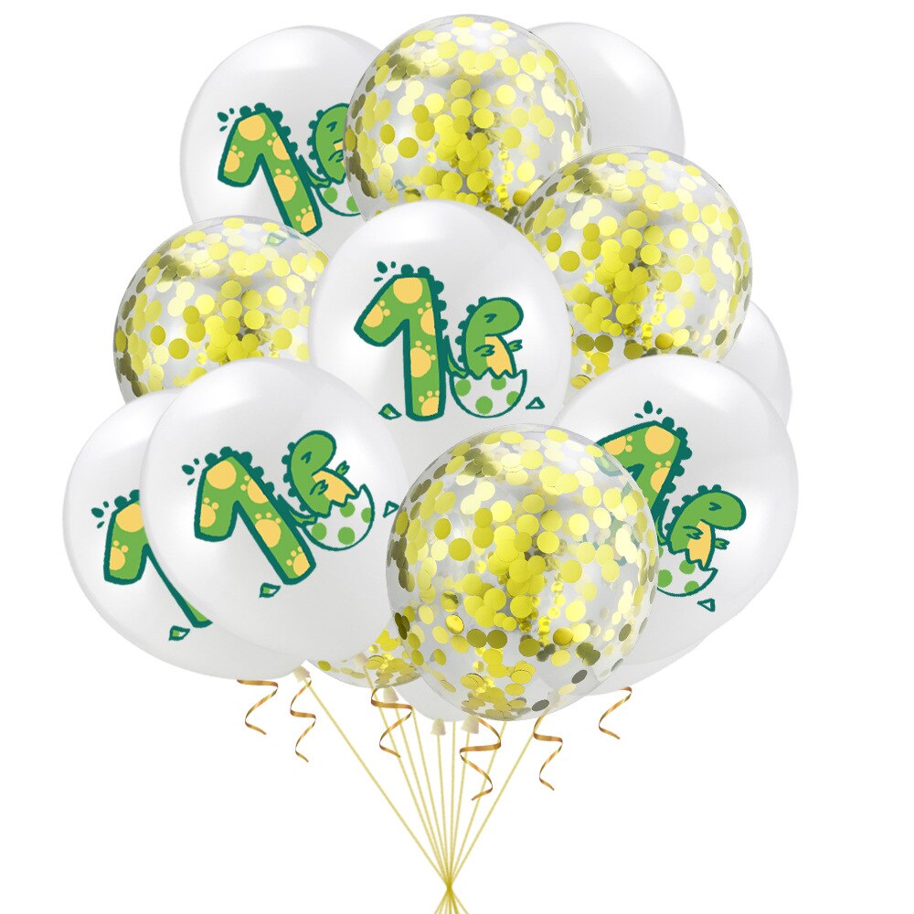 Globos de dinosaurio de dibujos animados 1st decoración de de cumpleaños dinosaurio de la edad del bebé globos bandera Banner Animal suministros: 10pcs SET NO4