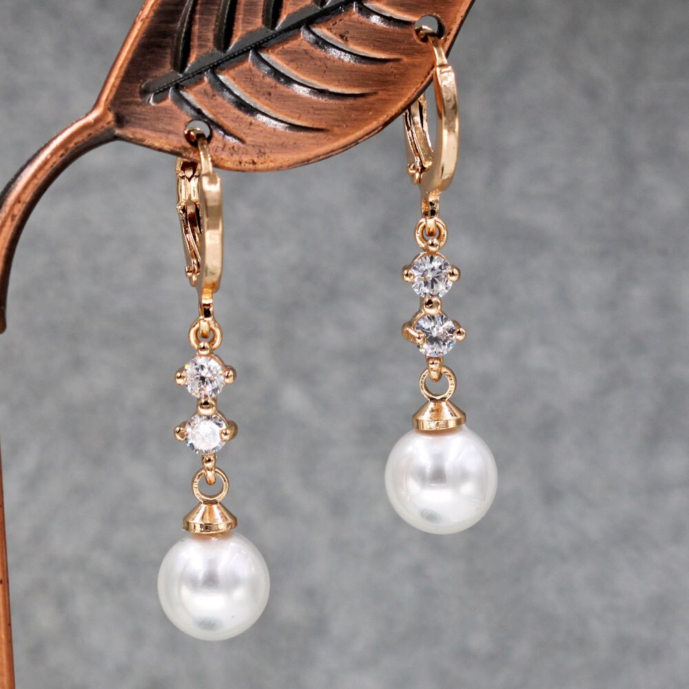 Pearl earrings long Earrings for Women's earrings Gold Filled Zircon Dangle Earrings Wedding Jewelry