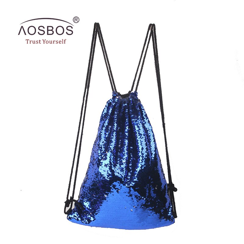 Aosbos Sequin Drawstring Backpack Foldable Sports Gym Bag Outdoor Women Men Training Fitness Bags Drawstring Bag for Shoes