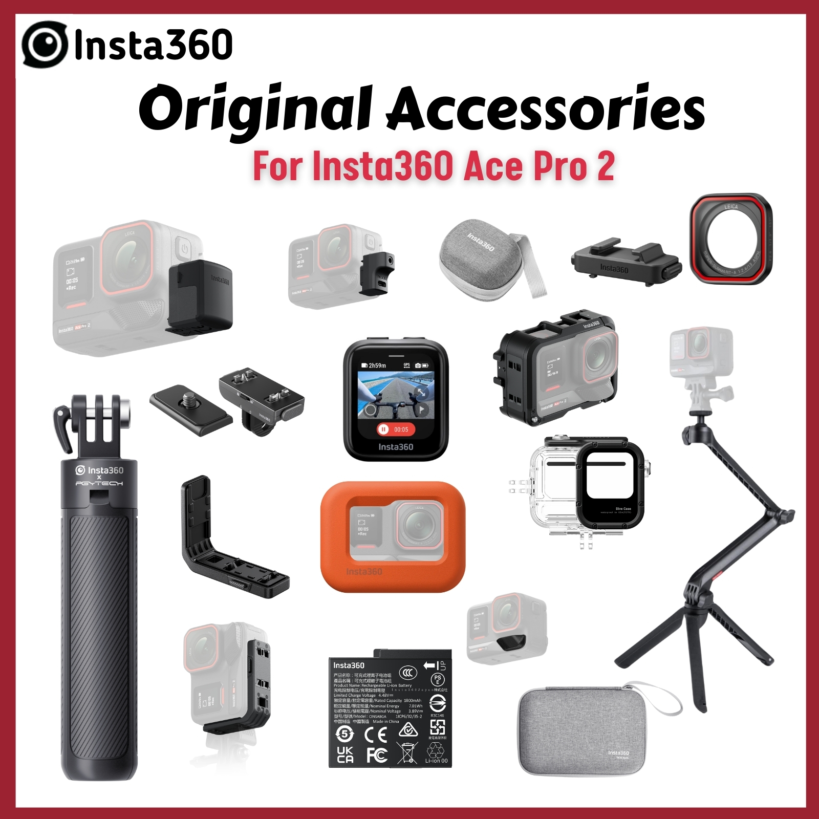 Accesorios originales para Insta360 Ace Pro 2, protector de lente, Mini Estuche de transporte, jaula de Metal, adaptador de micrófono, estuche de buceo impermeable, GPS