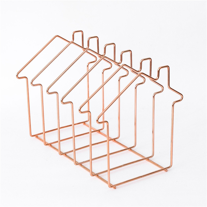 Trieur de fichiers en forme de maison en or Rose, support organiseur de bureau en métal à 5 fentes pour dossiers de documents, lettres et livres