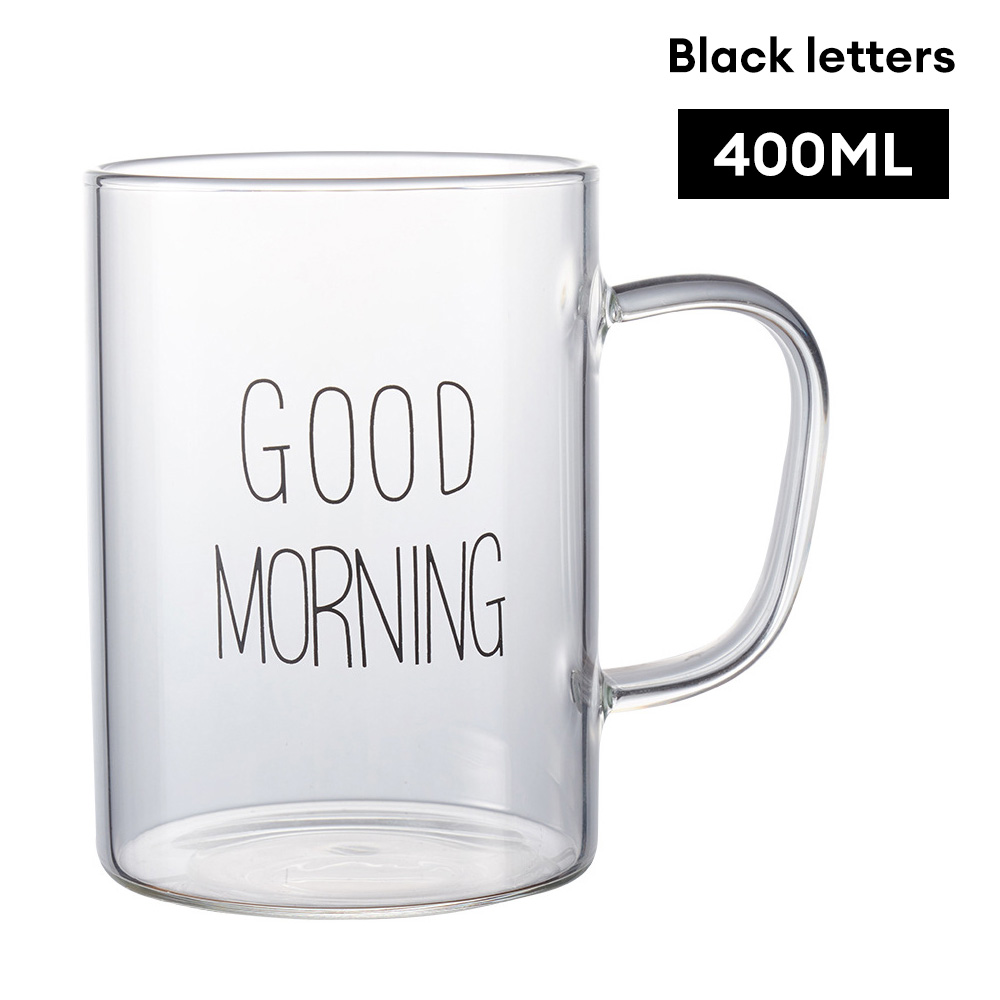 Goedemorgen glazen mok koffie melk ontbijt beker beker met handvat transparant drinkgerei huishoudelijk cadeau voor kinderen set: green