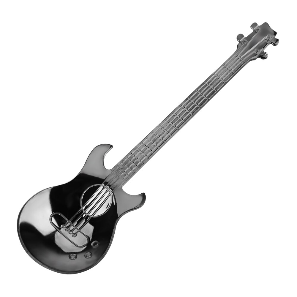 Stainless Steel guitar Spoon Long Handle Home Kitchen Tableware Flatware Ice Cream Dessert Spoons Small Tea Coffee Spoon: Black