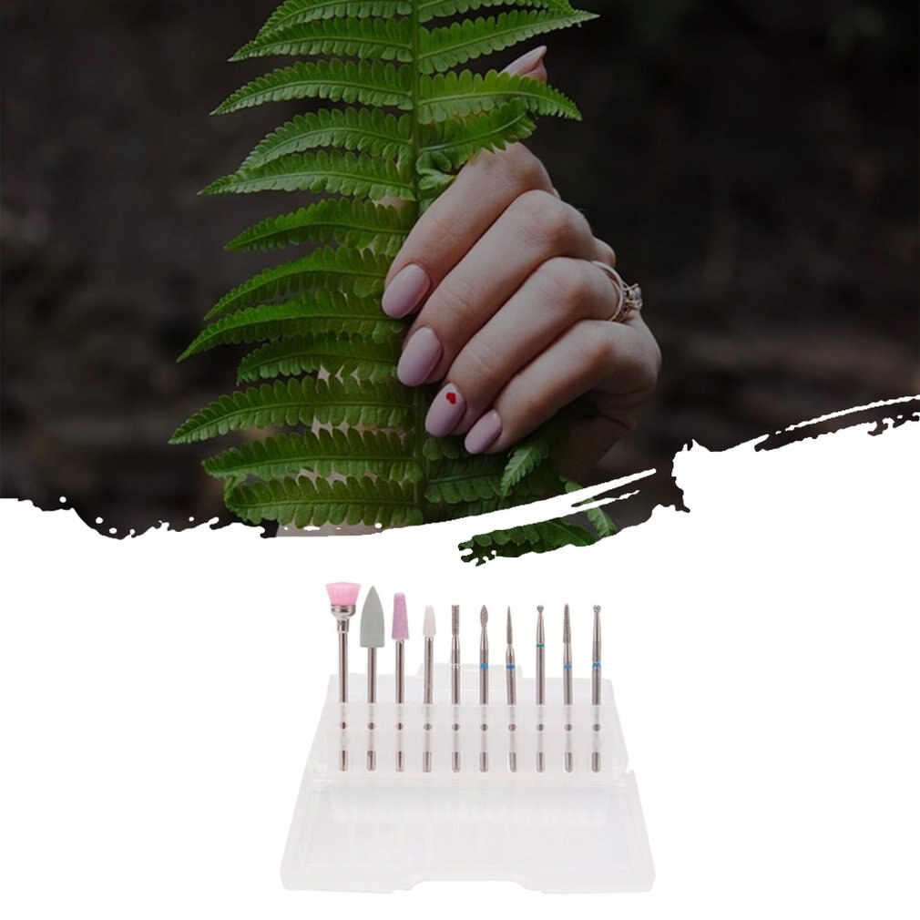 Juego de brocas de limpieza de cutícula de 10 piezas, juego de cabezales de pulido de aleación de acero y tungsteno para manicura rusa