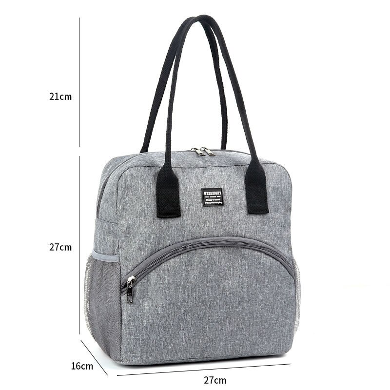Insulated Luch Bag Women Men Oxford Lunch Bag Thermal Large Capacity Picnic Food Box Bag Hand Bags: light gray