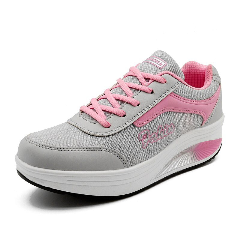Women Flat Toning Shoes Lace Up Ladies Platform Shake Walking Shoes Pink Blue Women Wedge Sneakers Body Thick Sole Trainer