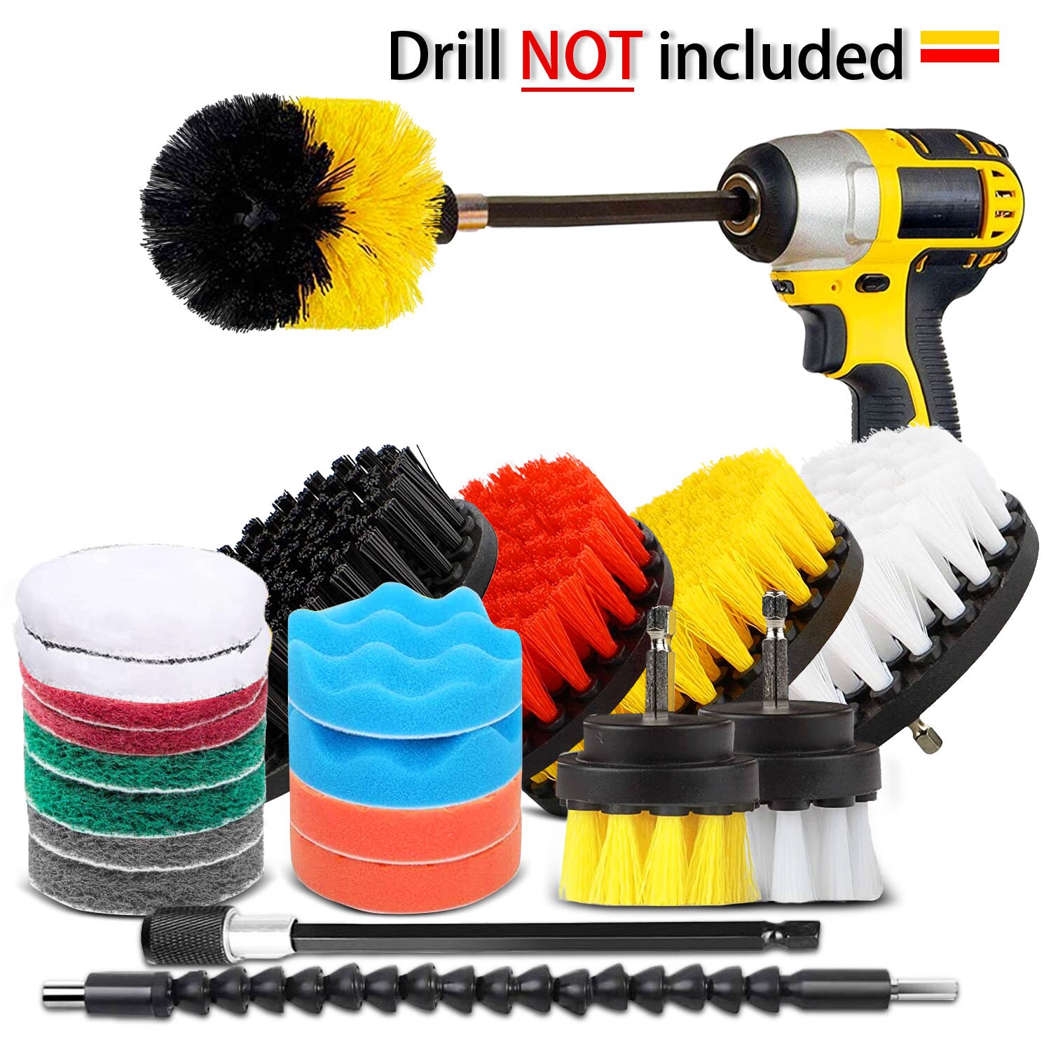 Drill Brush Set for drill Shower Tile and Grout All Purpose Power Scrubber Cleaning Kit Power Scrubber Brush Pad Sponge Kit: 23PCS