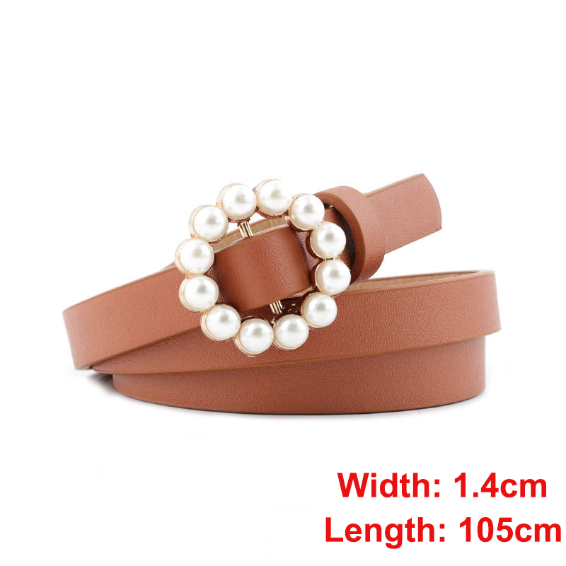 Pearl round pin buckle women simple ladies trend leather belt for women's youth brand belt: style 1-camel