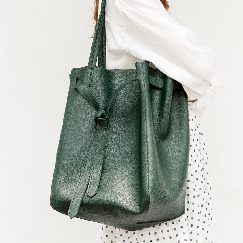Leren schoudertas met grote capaciteit in emmer voor damesmeisjes handtassen mooi zwart groen