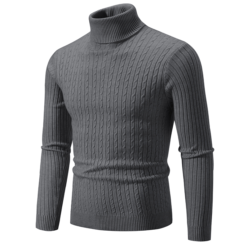 Herregenser med høy hals ensfarget pullover strikket varm avslappet polokrage joggetøy ull herre vinter utendørs topper: Xxxs / Mørk grå