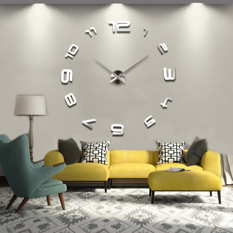 Diy Arabisch Grote Aantal Wandklok Modern Giant Wandklok 3D Spiegel Effect Muursticker Frameloze Enorme Muur Horloge