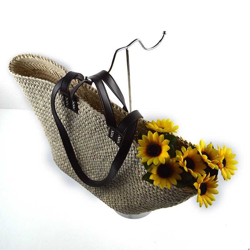 Weave Straw Female Tote Bags 2022 Summer Women's Handbags Contrast Color Shoulder Bags Vacation Ladies Travel Straw Bag