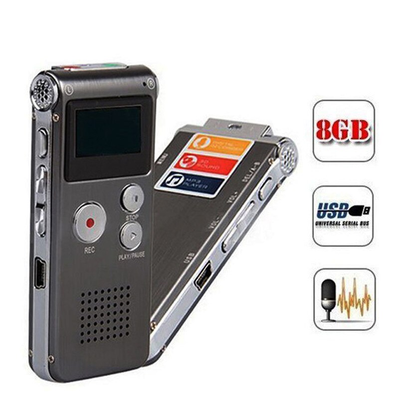 Moderno reproductor MP3 dictáfono con grabadora de voz y sonido DIGITAL, de acero, recargable, 8GB: GY