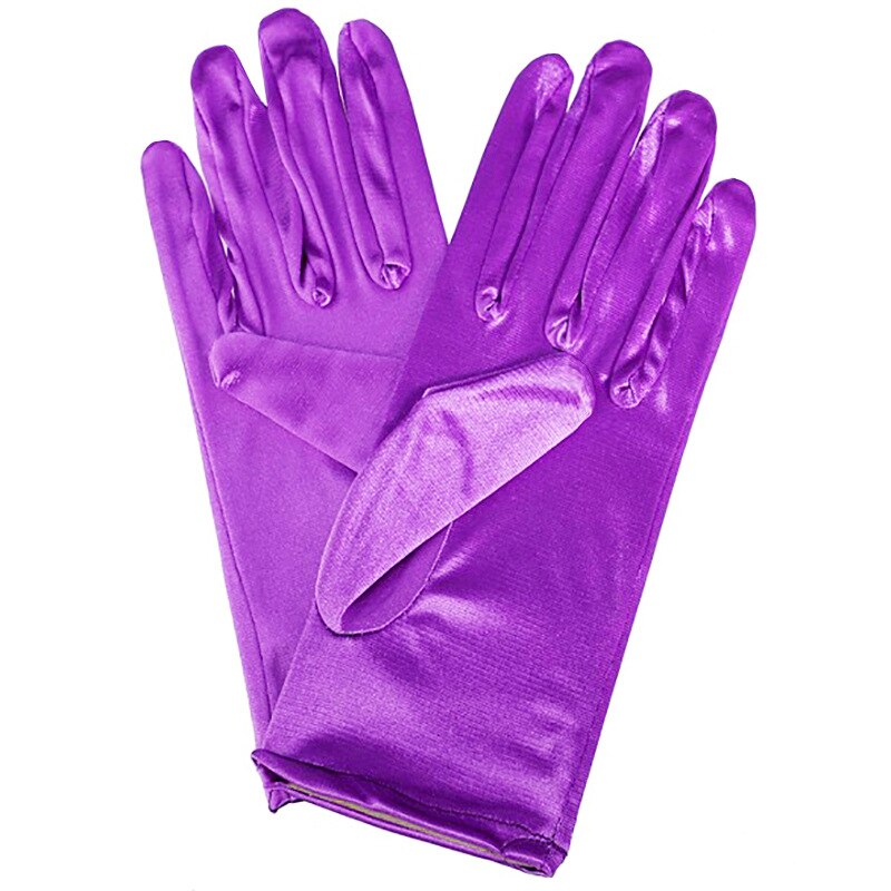 1 PC Mädchen Dame Satin- Kurze Finger Handgelenk Handschuhe Glatt Abend Party Formale Prom Kostüm strecken Handschuhe verrotten Weiß Etikette handschuh: Lila