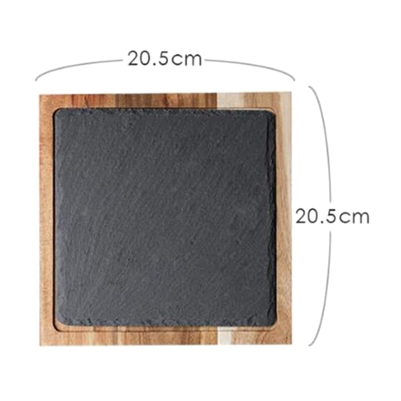 Solid Wood Snack Wood Tray Black Slate Bread Plate Lovesickness Wooden Plate Western-Style Japanese Food,Square