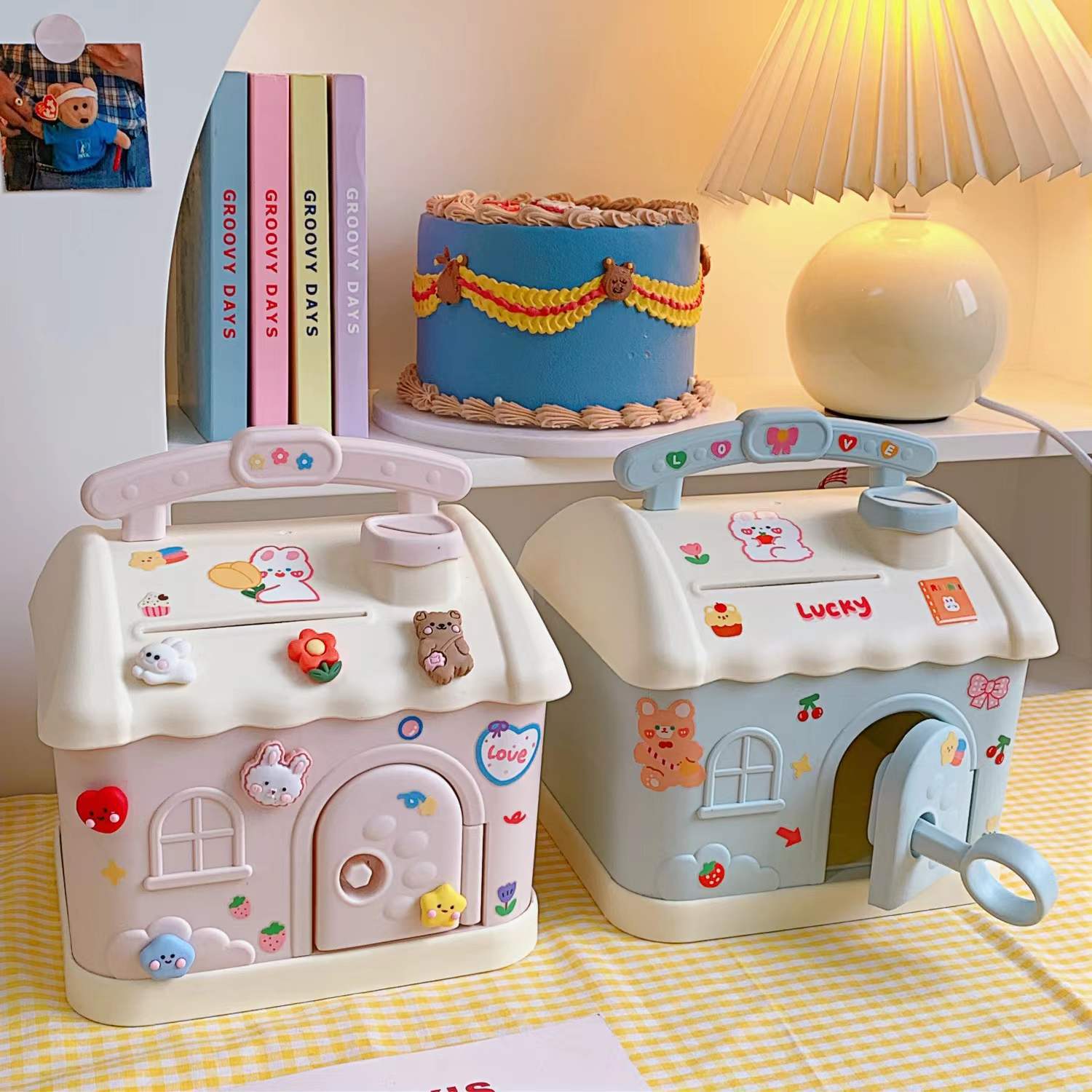 Piggy Bank Cartoon Shape Piggy Bank Cute Small House Can Withdraw Large Capacity Plastic Piggy Bank