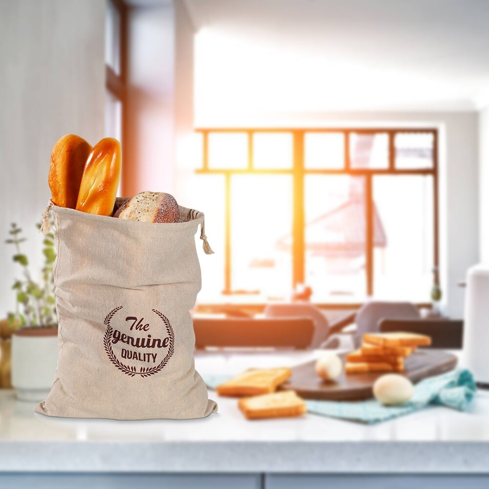 Linen Bread Bag Reusable Homemade Artisan Bread Storage Bag French Baguette Drawstring Bag Kitchen Storage
