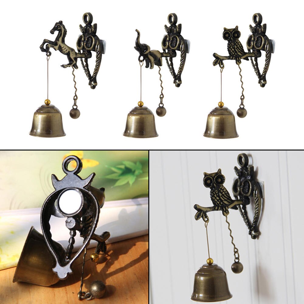 Timbre colgante de Metal para puerta, estilo Retro Vintage, Animal, caballo, elefante, en forma de búho, decoración del hogar