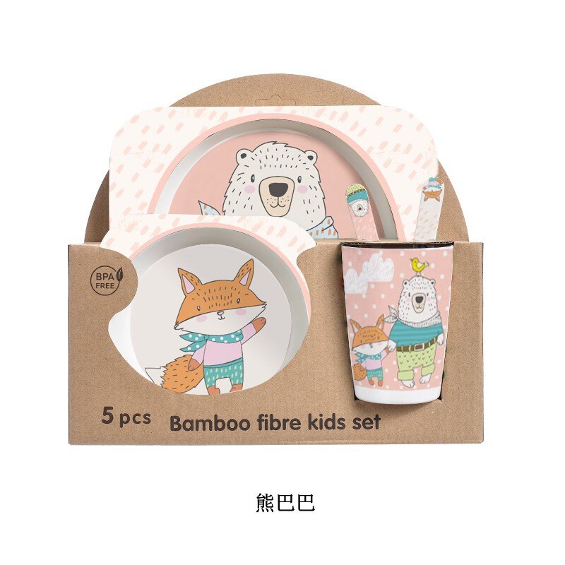 Bamboo Fiber Children&#39;s Tableware Set Baby Cartoon Rice Bowl Fork Spoon Children&#39;s Meal Partitioned Baby Dinner Plate: 14