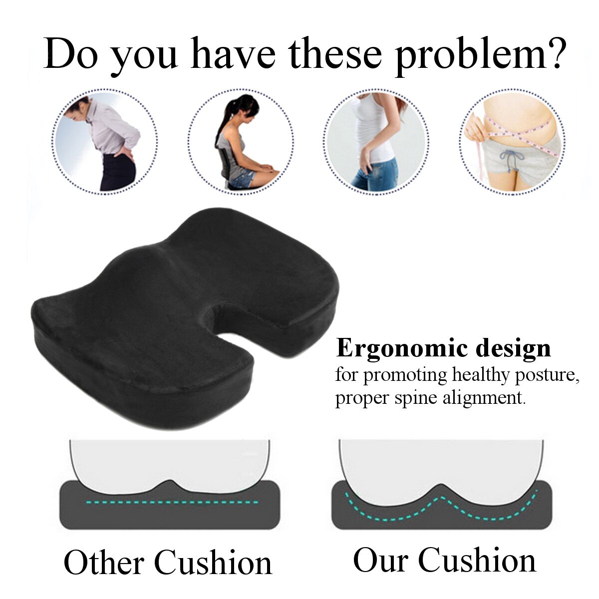 Non-Slip Seat Cushion Coccyx Orthopedic Memory Foam U Seat Massage Wheelchair Support Cushion Pad Car Office Massage Cushion