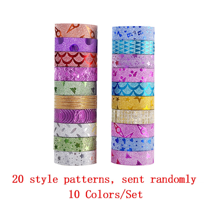 10Pcs Glitter Washi Tape Plakband Diy Decoratieve Scrapbooking Foto Kleur Masking Tape Schoolbenodigdheden Kantoorbenodigdheden