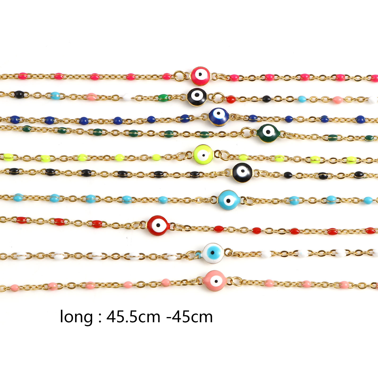 Religious Stainless Steel Link Cable Necklaces Enamel Round Evil Eye Connector Chains Necklace For Women Neck Jewelry Findings