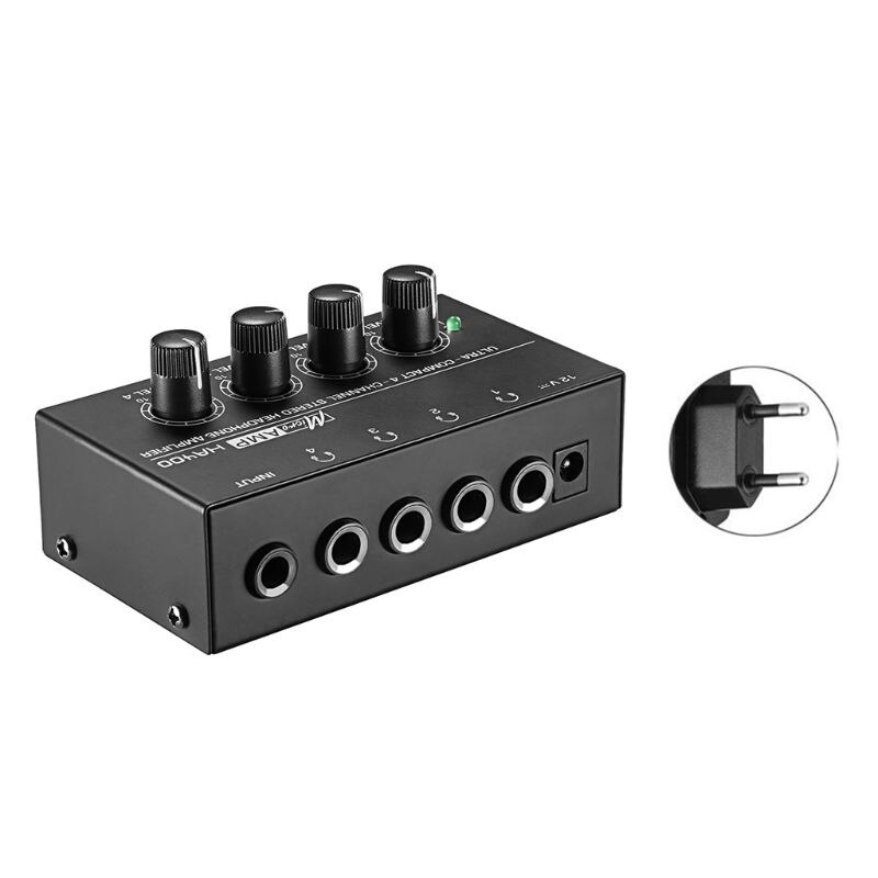 HA400 4 Channels Mini Au-dio Stereo Headphone Amplifier with Power Adapter US/UK/EU/AU Plug: EU